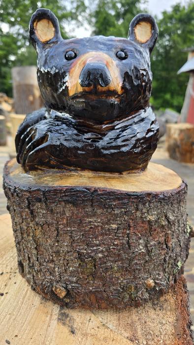 Bear cub in log chainsaw carving 2
